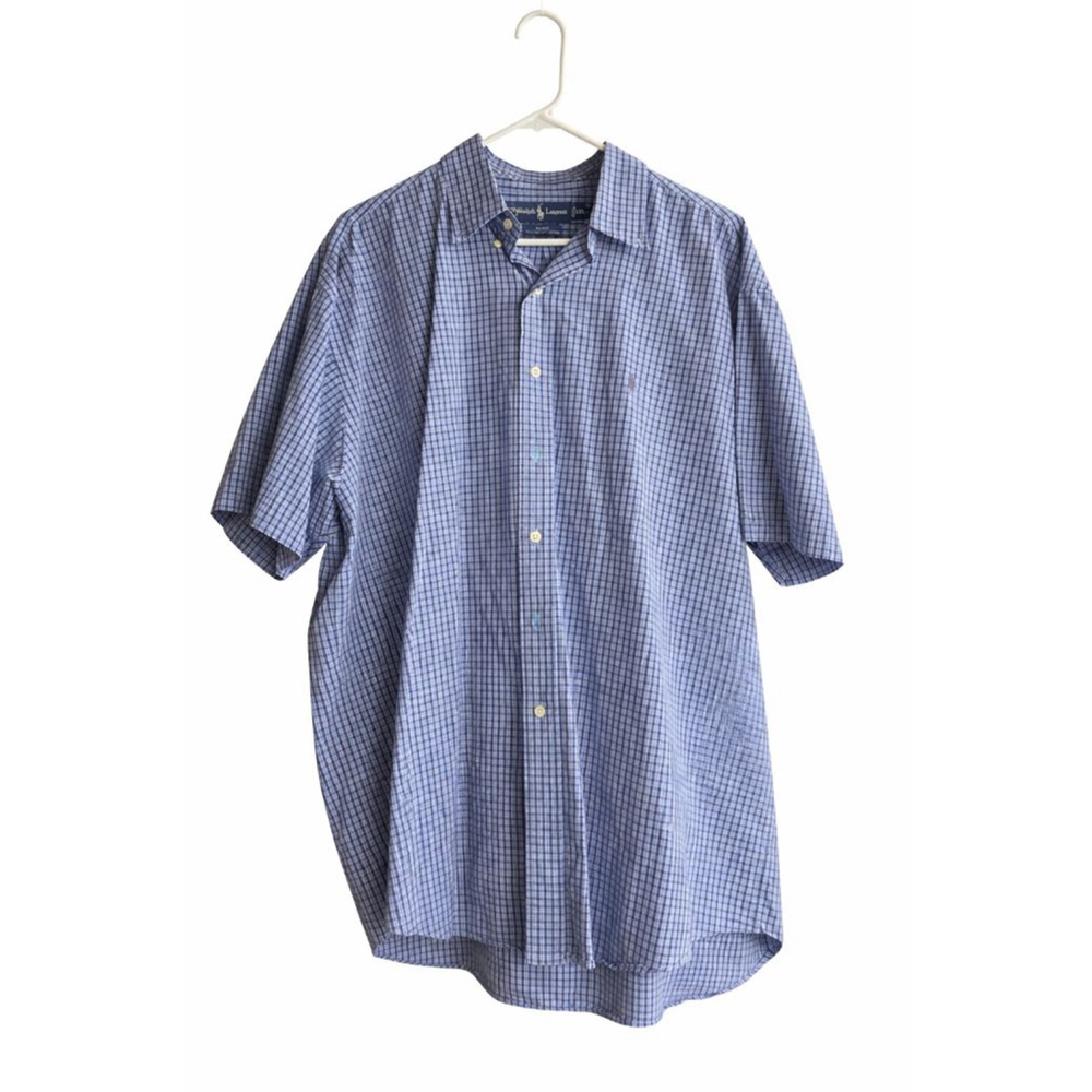 Ralph Lauren Blake XXL Blue Check Button Down Shirt Cotton Short Sleeve